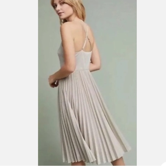 Anthropologie Elevenses Silver Metallic Luna Pleated Dress size 6 dressy - Picture 2 of 14